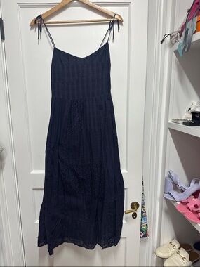 Zara Navy Tie-Shoulder Maxi Dress